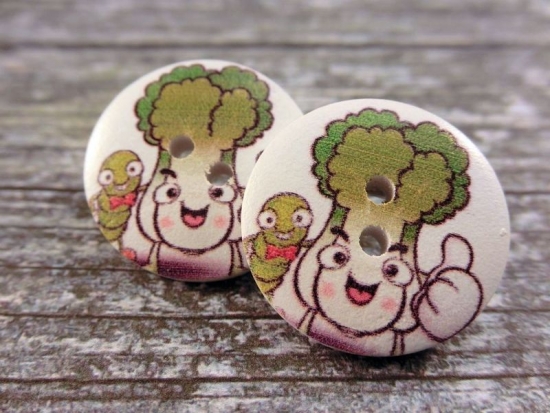 Broccoli Männchen Knopf Ohrstecker Holz Brokkoli